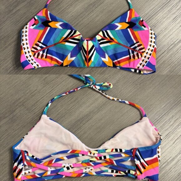 Mara Hoffman Bright Colorblock Strappy Bikini Top Small - Picture 2 of 7